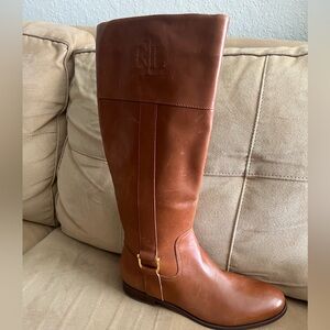 Ralph Lauren Women's Tan Leather Over the Knee Boots